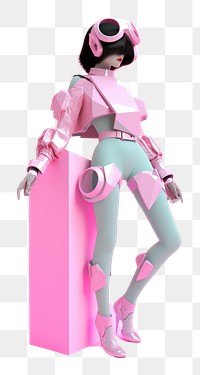 PNG  Portrait of 3d character cybernatic avatar figurine clothing footwear.