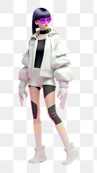PNG  Portrait of 3d character cybernatic avatar figurine clothing apparel