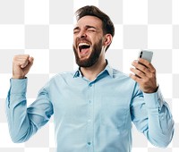 PNG  Happy winning business man surprised shouting person.