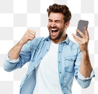PNG  Happy winning business man shouting laughing person