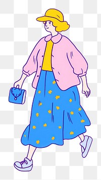 PNG Doodle illustration of female elderly walking character cartoon accessories accessory.