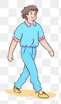 PNG Doodle illustration of male teenager walking character cartoon clothing cleaning.