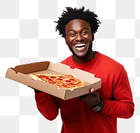 PNG Joyful african american man holds box of pizza laughing person human.