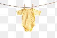 PNG A pastel yellow newborn babysuit hang on rope with clothespin white background accessories coathanger.