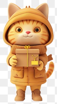 PNG Cat in delivery costume holding cute toy