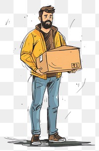 PNG Delivery man hand holding box cardboard footwear drawing.