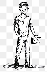 PNG Delivery man drawing sketch doodle.