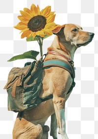 PNG Dog with backpack sunflower dog painting.