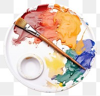 PNG Colour painting plate with a brush isolated palette white background paintbrush