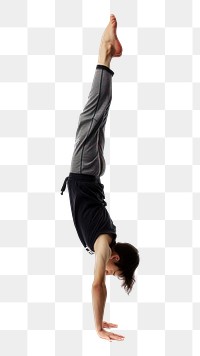 PNG Teenage man handstand sports yoga white background.