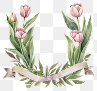 PNG Ribbon with tulip border flower wreath plant.