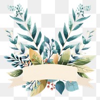PNG  Ribbon with bouquet leafs pattern plant white background.