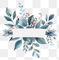 PNG  Ribbon blue winter leafs pattern plant white background.