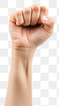 PNG Hand raising fist finger white background gesturing.
