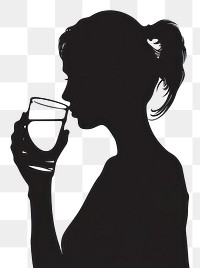PNG Woman drinking water silhouette clip art adult black white background.