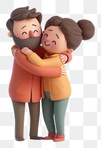 PNG Woman and man hugging cartoon toy white background.