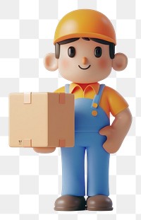 PNG Delivery man cardboard figurine carton.