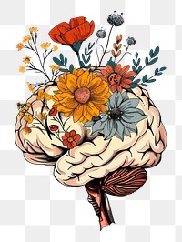 PNG Drawing brain with flowers art pattern sketch