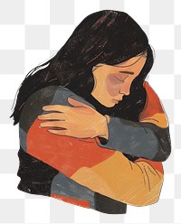PNG Drawing woman hug yourself sketch adult art.