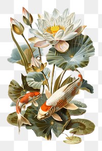 White lotus painting fish lily