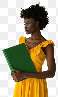 PNG  Holding a green paper sheet photography portrait reading.