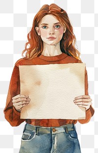 PNG  Young woman holding blank notice board portrait photography illustrated.