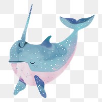 Narwhal png cute animal, transparent background
