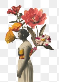 Paper collage of woman flower photo art.