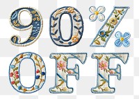 90% off png embroidery alphabet, transparent background