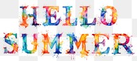 Hello Summer png splashed watercolor alphabet, transparent background