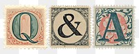Q&A png vintage postage stamp alphabet design, transparent background