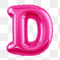 Letter D png 3D pink balloon alphabet, transparent background