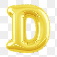 Letter D png 3D yellow balloon alphabet, transparent background