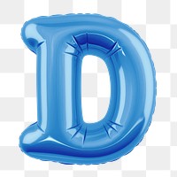 Letter D png 3D blue balloon alphabet, transparent background