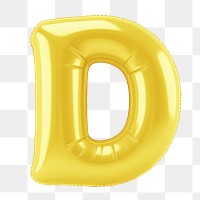 Letter D png 3D yellow balloon alphabet, transparent background