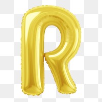 Letter R png 3D yellow balloon alphabet, transparent background