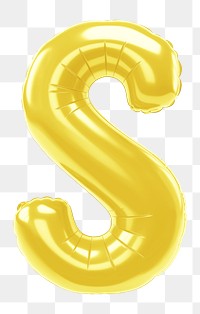 Letter S png 3D yellow balloon alphabet, transparent background