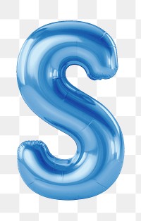 Letter S png 3D blue balloon alphabet, transparent background