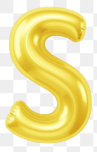 Letter S png 3D yellow balloon alphabet, transparent background