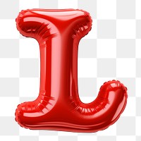 Letter L png 3D red balloon alphabet, transparent background