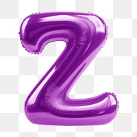 Letter Z png 3D purple balloon alphabet, transparent background