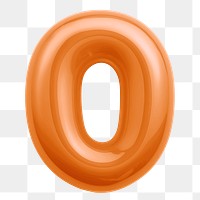 Number zero png orange  3D balloon, transparent background