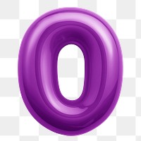 Number zero png purple  3D balloon, transparent background