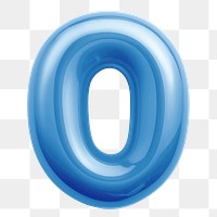 Number 0 png blue  3D balloon, transparent background