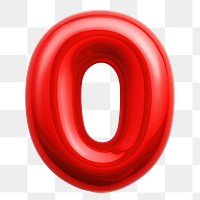 Number 0 png red  3D balloon, transparent background