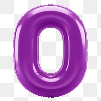 Number 0 png purple  3D balloon, transparent background