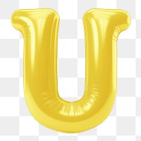 Letter U png 3D yellow balloon alphabet, transparent background