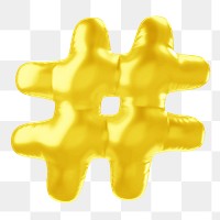 Hashtag png 3D yellow balloon symbol, transparent background