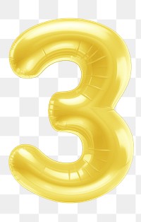 Number 3  png yellow  3D balloon, transparent background