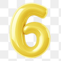 Number six  png yellow  3D balloon, transparent background